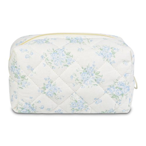 Quilted Makeup Bag Floral Cotton Make up Bag Puffy Coquette Makeup pouch Aesthetic Cute Travel Toiletry Bag for Women Girls