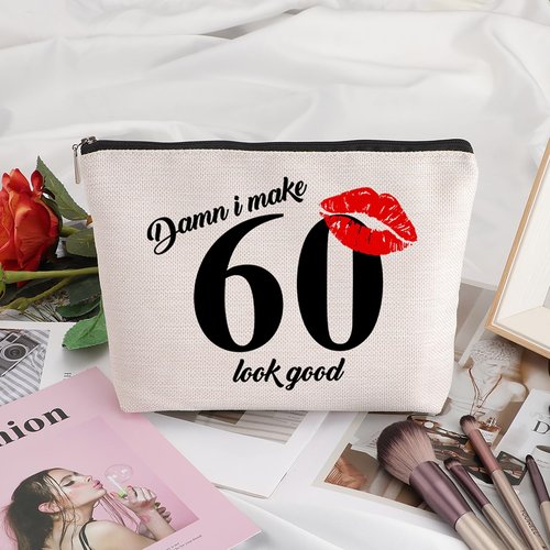 Pwrlveiut 60th Gifts Idea 60th Birthday Gift for Women Travel Makeup Bag Birthday Gifts for 60 Year Old Woman Turning 60 Gifts Woman 60th Birthday Gifts Ideas Cosmetic Bag