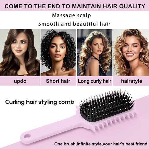 Skiennix Curly Hair Brush - Volume Curl Defining Tool for Easy Detangling & Styling | Purple