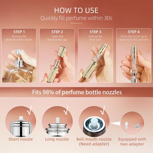 Fiwecos Perfume Travel Refillable Bottle, Cologne Portable Atomizer Fragrance Scent Sprayer with Sparkling Brilliantly, Pump Fill from Bottom Pocket Size 5ml for Travel Essentials & Best Gift(S-Gold)