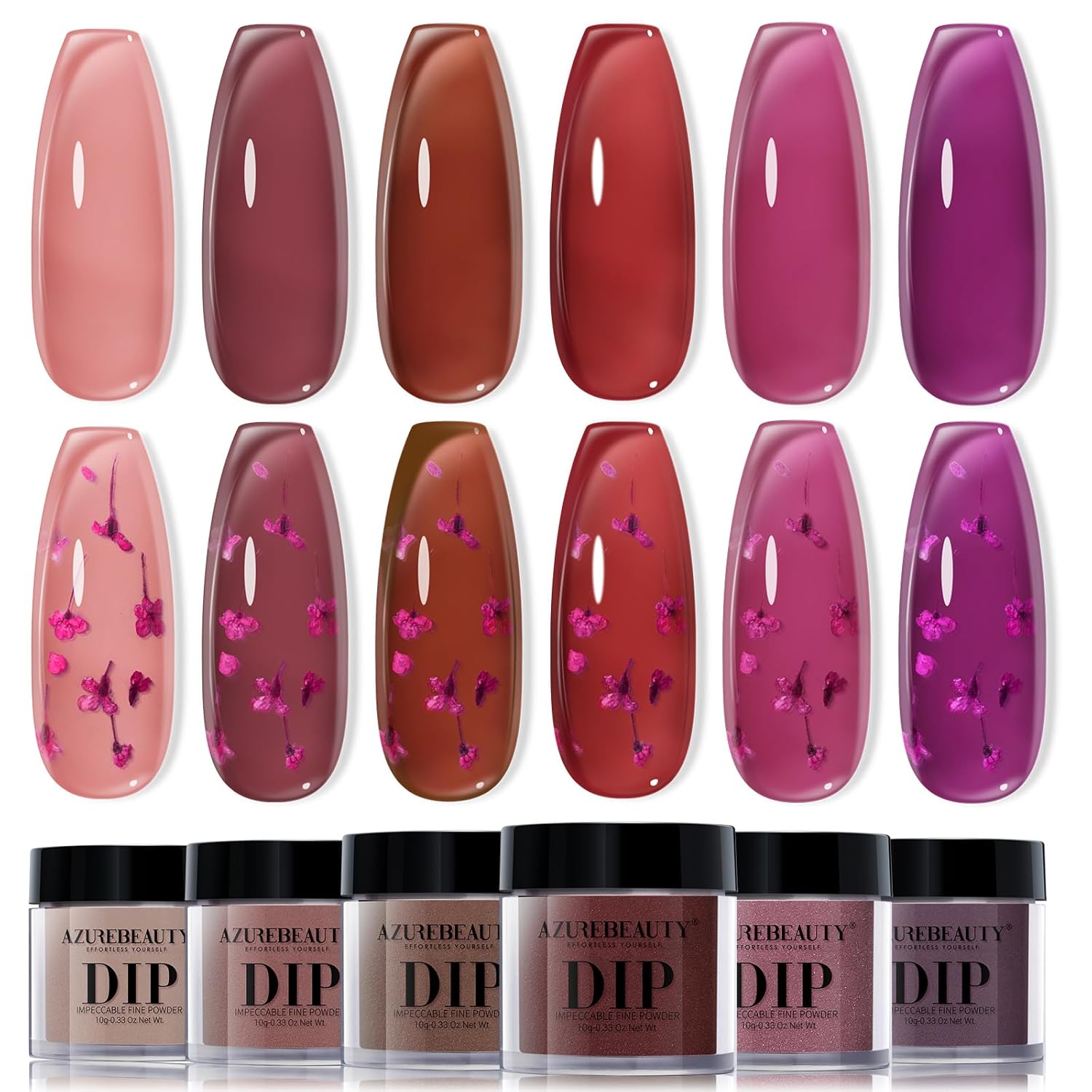 AZUREBEAUTY Dip Powder Set - 6 Pcs Blush Pink Jelly for Salon-Quality French Nail Art at Home