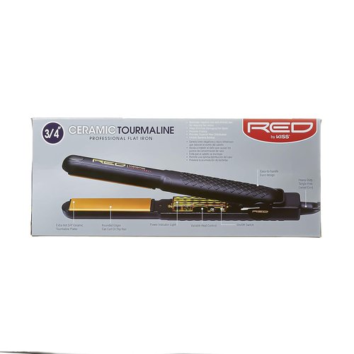 Kiss Products Red Ceramic Tourmaline Flat Iron - 0.75 Inch Professional Hair Straightener