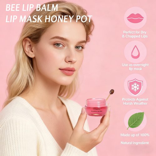 10 PCS Bee Lip Balm Lip Mask Honey Pot,Mothers Day Gifts,Teacher Appreciation Gifts,Honey Lip Balm Bulk Gifts Lip Sleeping Mask Overnight Lip Moisturizer,Easter Basket Stuffers,Party Favors for Women