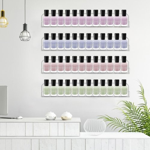 Cerpourt 4 Pack Nail Polish Rack Wall Mounted Shelf, Clear Acrylic Nail Polish Organizer Display,Clear Nail Polish Wall Rack Nail Supplies for Nail Techs