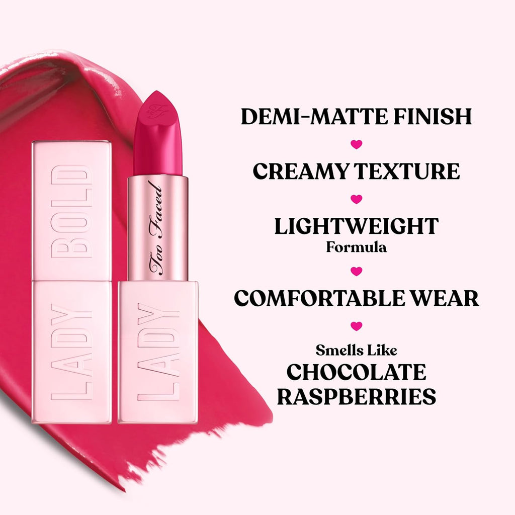 Too Faced Lady Bold Cream Lipstick - Creamy, High-Impact Color, Lightweight & Vegan, 0.11 Ounce
