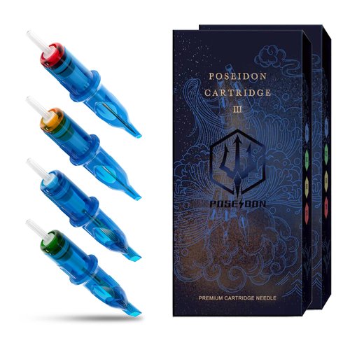 POSEIDON V3 Tattoo Cartridge Needles 30PCS Mixed Size 5RL 7RL 5RM 7RM 5M1 7M1 Disposable Steriled Needles with Membrane Safety Cartridges (30pcs #12 Standard)