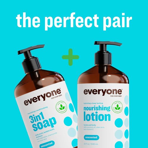 Everyone 3-in-1 Soap | Body Wash, Bubble Bath & Shampoo - Unscented, 32 Ounce (Pack of 2)