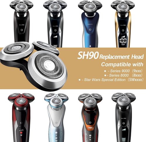 SH90 Shaver Replacement Heads - Compatible with Philips Shaver 9000 Series Models S9531, S9721, S9511