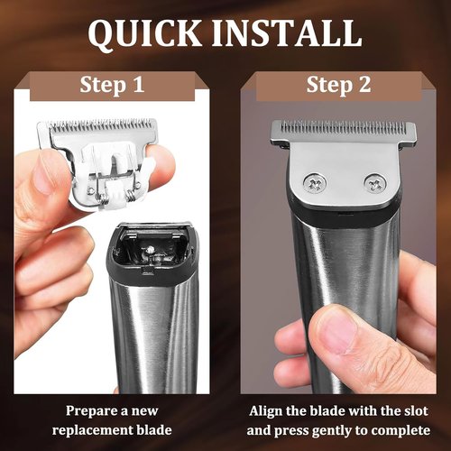 CR8GR8 Detachable T-Blade Replacement Blades - Precision 0.5mm Cut for Wahl Trimmer 9864/9864SS/9818A | 440C Stainless Steel, 2 Pack