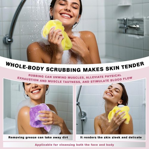 African Net Sponge Exfoliating Washcloths 6 Pack - Double Sided Bath Scrub Cloths for Deep Cleaning Face & Body - Revitalize Skin - All Skin Types (Yellow, Pink, Purple, Black, Blue, White)