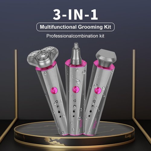 HIENA PRO Professional Beard Trimmer - 3-in-1 Cordless Grooming Tool for Men | Rechargeable Facial, Ear & Nose Clippers