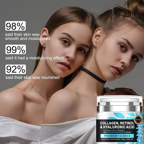 Regine Switzerland Retinol Face Moisturizer - Anti-Aging Collagen Cream with Hyaluronic Acid | Day & Night Use