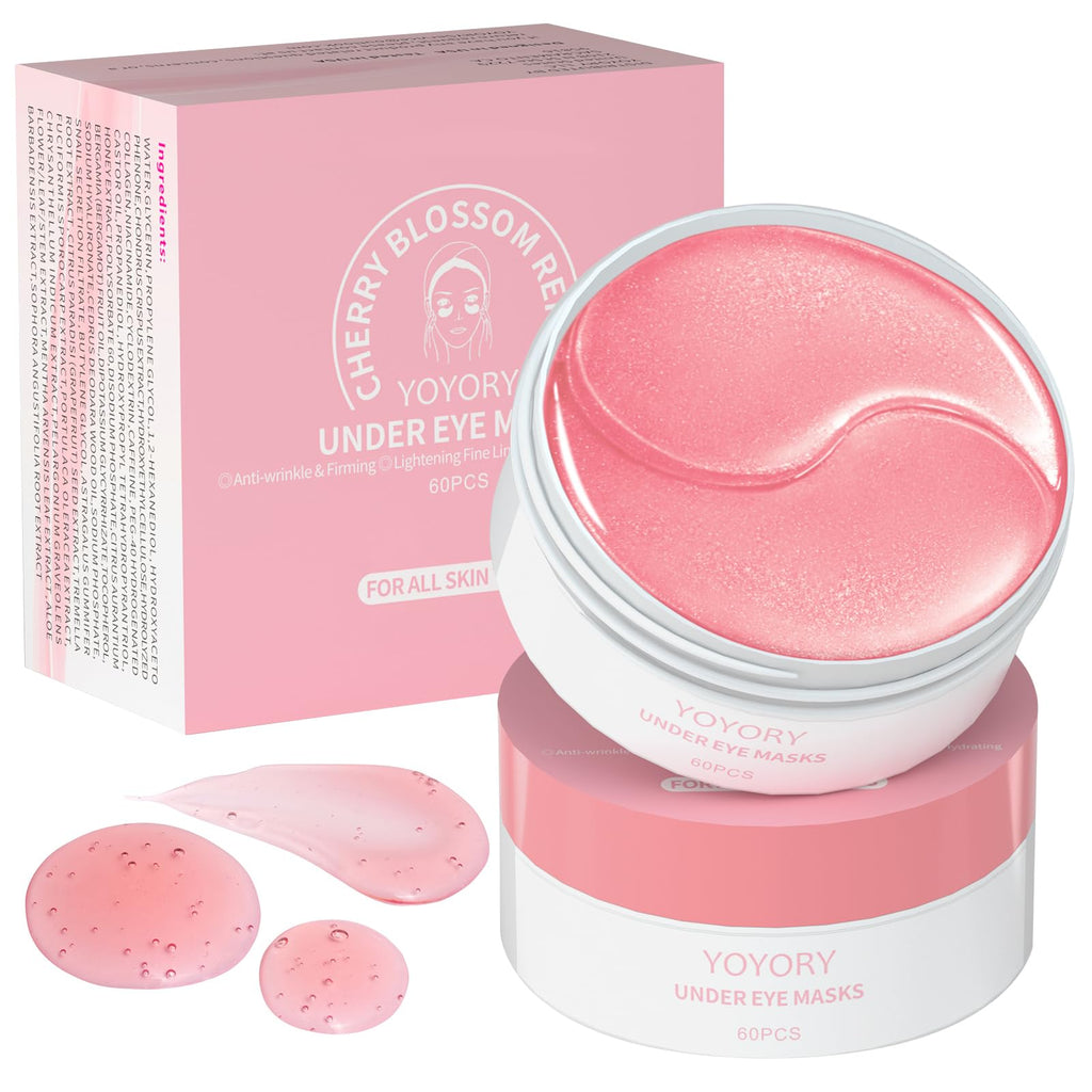 YOYORY Under Eye Patches for Dark Circles and Puffiness, 60 Pcs Collagen Eye Masks for Eye Bags, Fine Lines & Wrinkles, Eye Treatment with Hyaluronic Acid for Hydrating & Moisturizing, Pink
