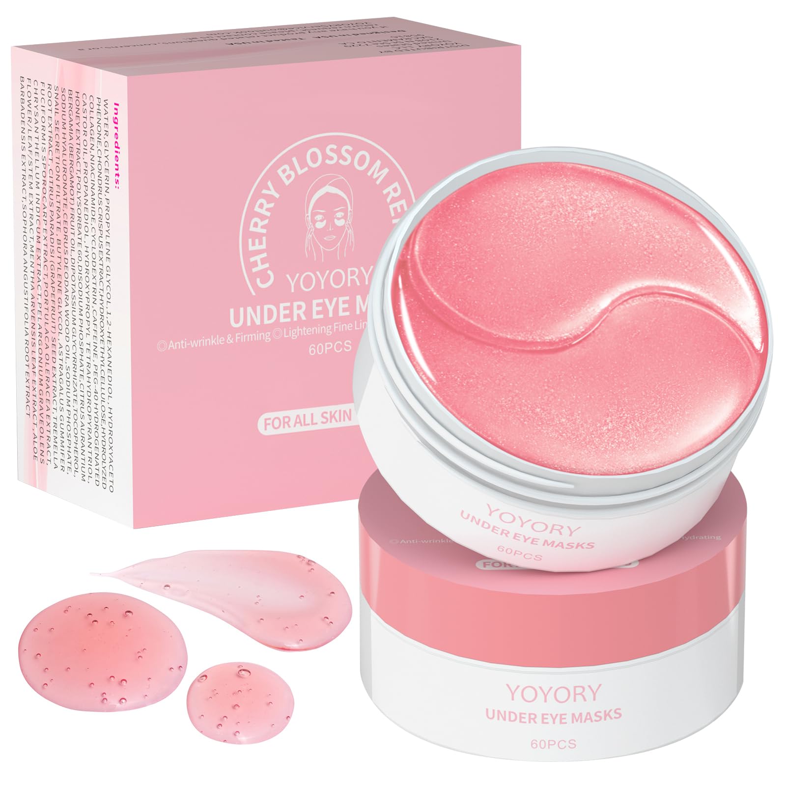YOYORY Under Eye Patches for Dark Circles and Puffiness, 60 Pcs Collagen Eye Masks for Eye Bags, Fine Lines & Wrinkles, Eye Treatment with Hyaluronic Acid for Hydrating & Moisturizing, Pink