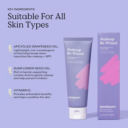 KraveBeauty Makeup Re-wined Cleansing Oil - Fragrance-Free Jelly Oil Cleanser for Waterproof Makeup Removal | 100 mL