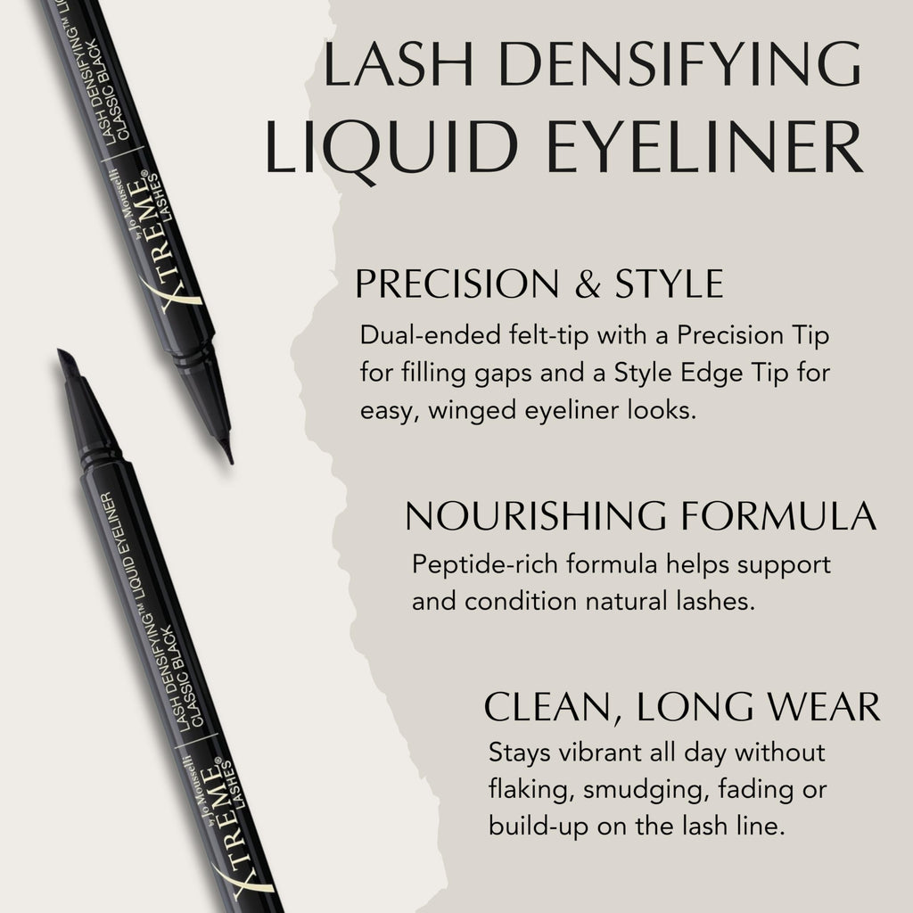 Xtreme Lashes Lash Densifying Liquid Eyeliner, Classic Black, Smudge-Resistant, Dual-Tip, Long-Lasting Make Up, Hypoallergenic, Safe for Eyelash Extensions