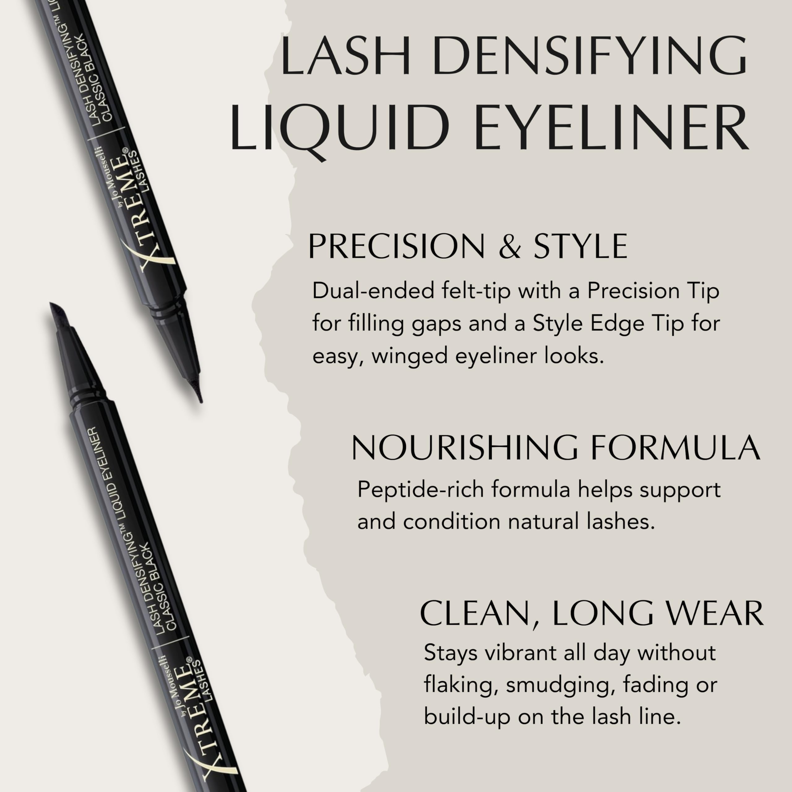 Xtreme Lashes Lash Densifying Liquid Eyeliner, Classic Black, Smudge-Resistant, Dual-Tip, Long-Lasting Make Up, Hypoallergenic, Safe for Eyelash Extensions