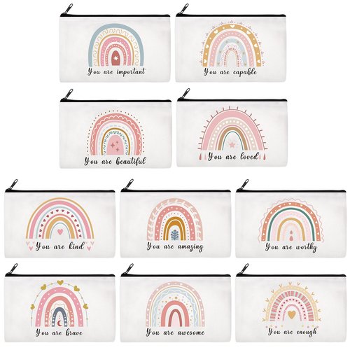 Reginary 20 Pcs Makeup Bags Bulk for Women Rainbow Canvas Cosmetic Bag Inspirational Roomy Makeup Bags with Zipper Pouch Travel Toiletry Bag for Christmas Birthday Appreciation(Rainbow)