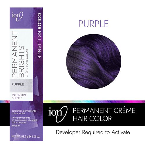 Ion Permanent Brights Hair Color - Purple | Vegan, Cruelty-Free, 100% Gray Coverage, 2.05 oz