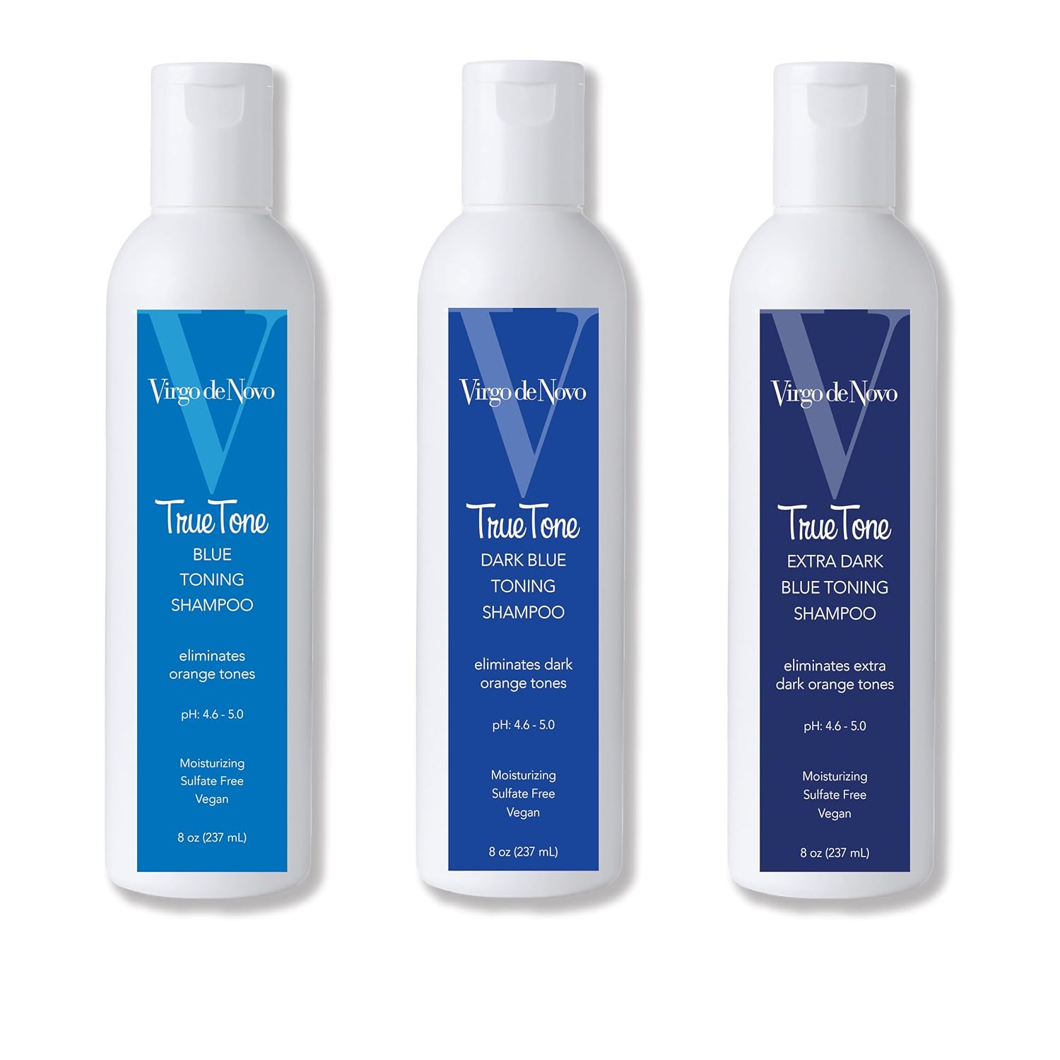 Virgo de Novo Extra Dark Blue Toning Shampoo - Neutralizes Brassy Tones in Lightened Hair | 8 oz, Vegan & Sulfate-Free