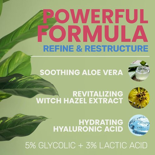 SMOOTH - Glycolic & Lactic Acid Resurfacing Serum - 5% Glycolic + 3% Lactic Acid, Aloe, Witch Hazel, Hyaluronic Acid - Moisturizing & Hydrating Face Serum, Diminish Dryness, Fine Lines & Wrinkles, 1oz