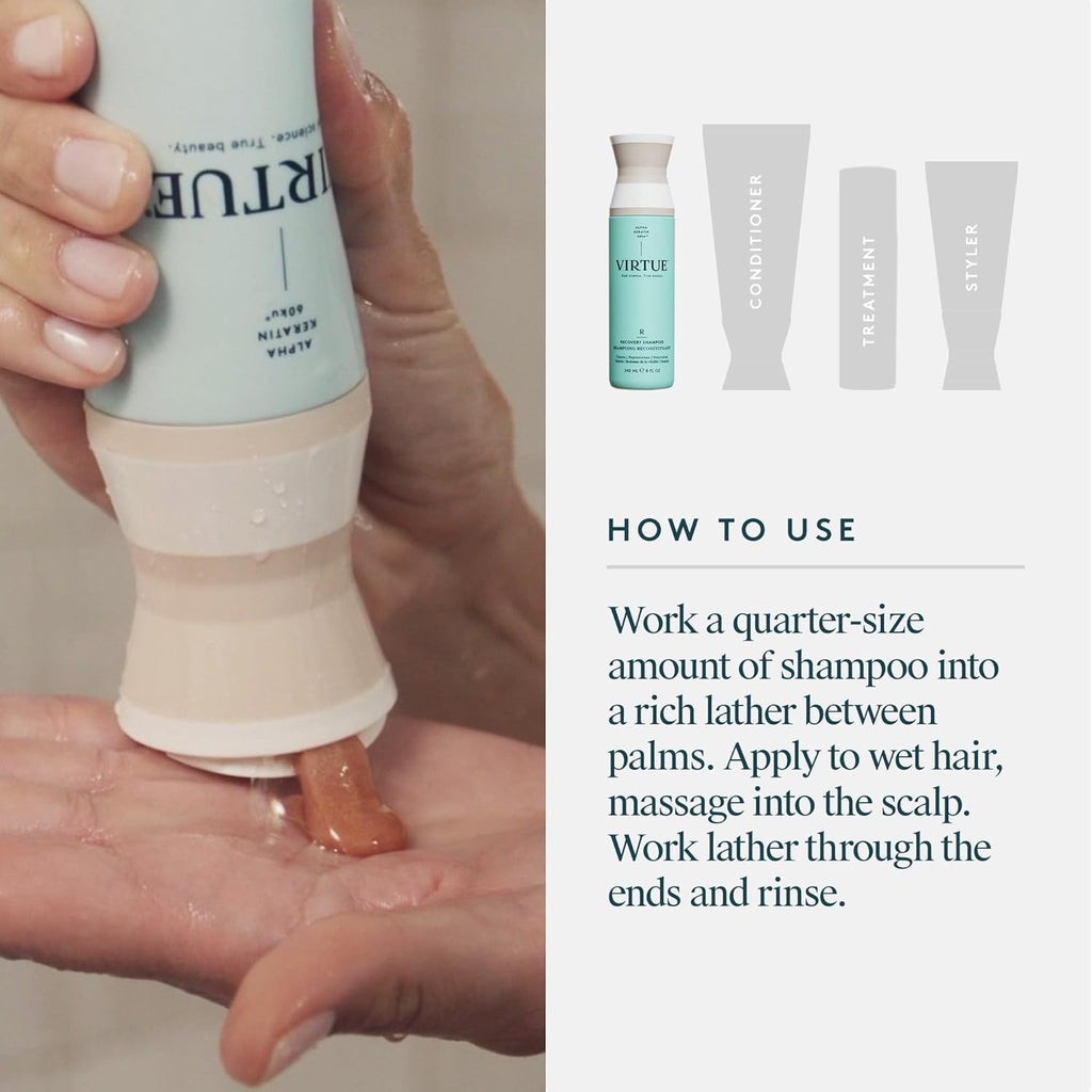 VIRTUE Recovery Shampoo - Sulfate-Free Formula with Keratin & Baobab Oil for Damaged Hair | Color Safe