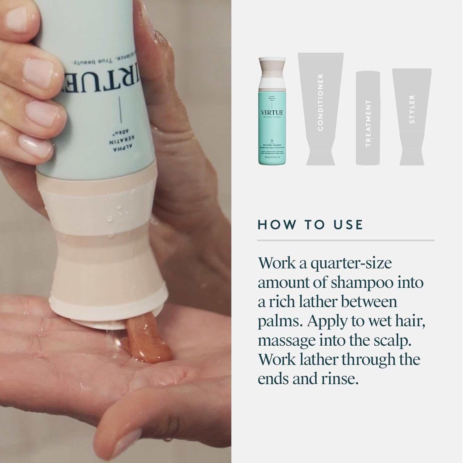 VIRTUE Recovery Shampoo - Sulfate-Free Formula with Keratin & Baobab Oil for Damaged Hair | Color Safe