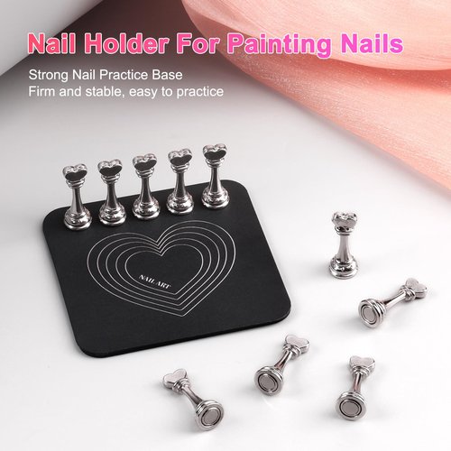 ANGNYA Nail Stand for Press Ons, Fake Nail Holder for Painting Nails, Super Magnetic Base for Painting Display Holder with Reusable Adhesive Putty for Home DIY Salon Supplies