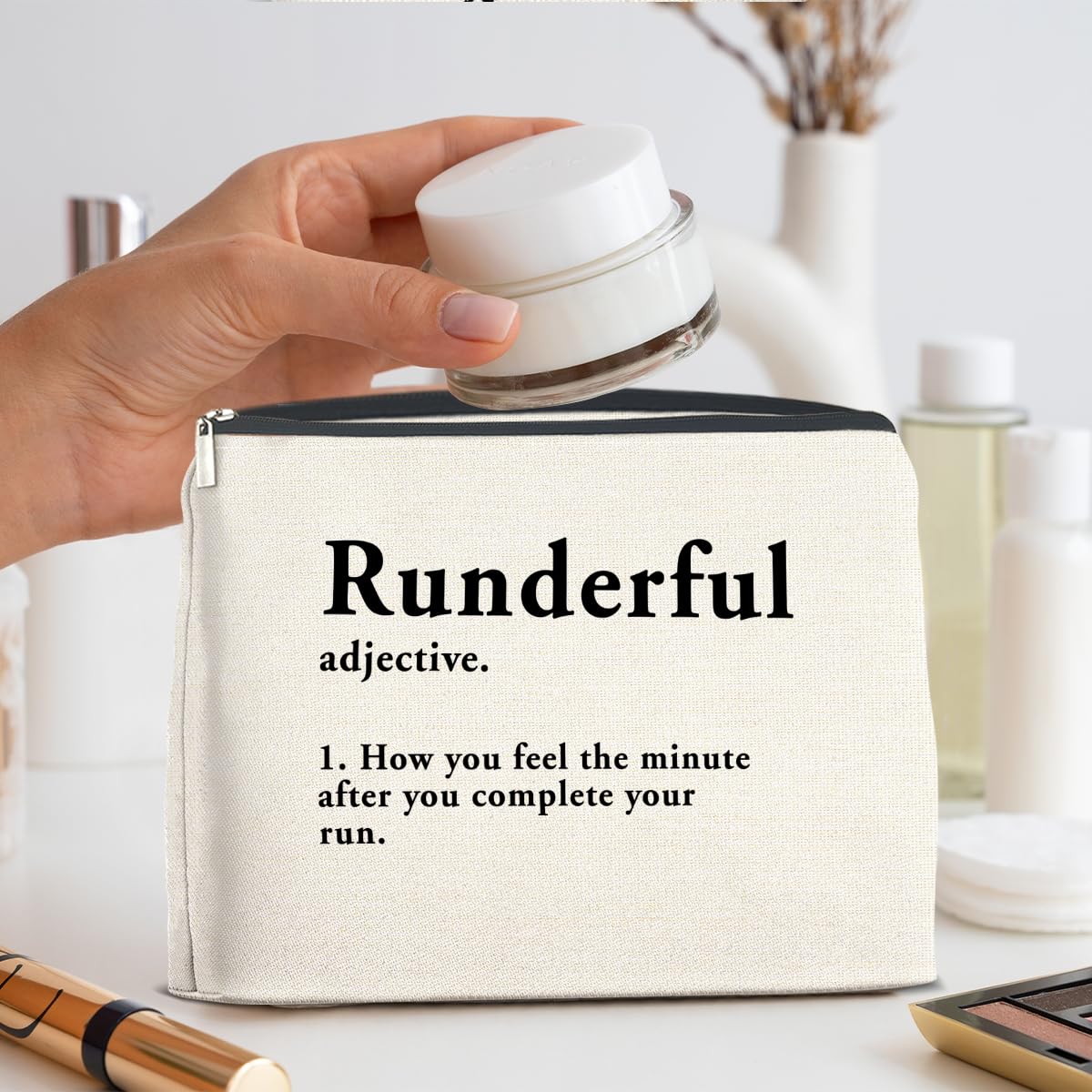 YeleY Funny Running Makeup Bag for Women, Runner Gift for Her, Inspirational Cosmetic Bag, Travel Toiletry Pouch with Zipper