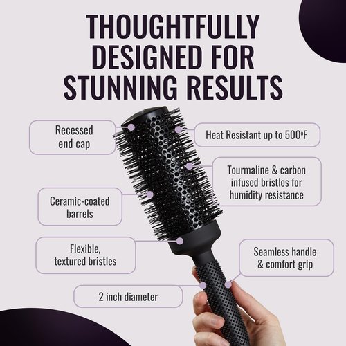 ERGO Ceramic Ionic Round Brush - Salon Quality Blow Out Tool for Volumizing Hair - 2" Size