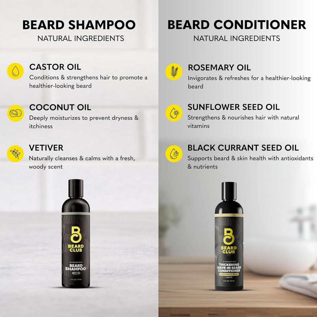 The Beard Club Beard Wash & Conditioner Set - Hydrating Shampoo & Leave-In Conditioner for Men | Grooming Gift Kit