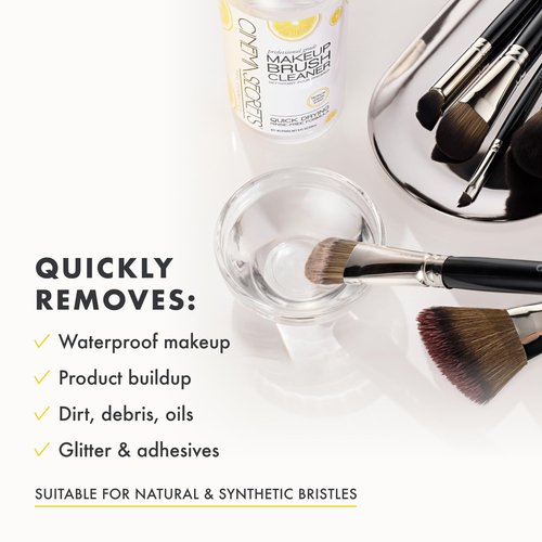 Cinema Secrets Makeup Brush Cleaner - Professional Quick-Drying Solution | Rinse-Free, Removes Waterproof Makeup - Lemon Scent