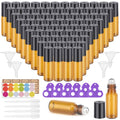 Easytle 96 Pack Essential Oil Roller Bottles, Amber Glass Roller Bottles 5ml, Roller Balls for Essential Oils, Roll on Bottle (384 Pieces Labels, 16 Funnels, 16 Dropper, 8 Opener)
