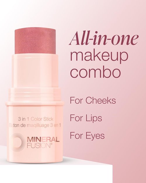 Mineral Fusion 3-in-1 Color Stick - Hydrating Cream Blush Tint for Cheeks, Lips & Eyes - Natural Rosette