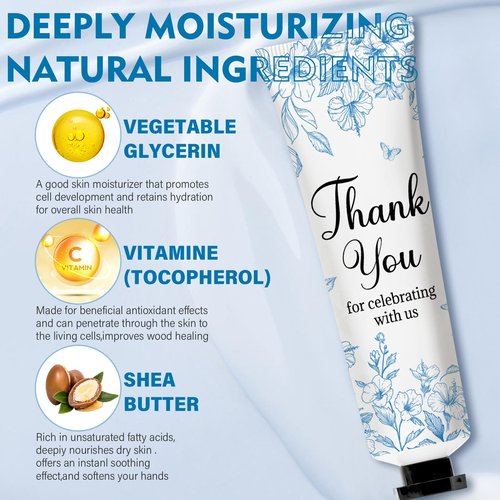 50 Sets Blue Flower Baby Shower Hand Cream Set, Hand Cream Favors for Guests Bridal Wedding Baby Shower Gift Bulk Travel Size Gifts with Thank You Card & Organza Bags(blue flower)