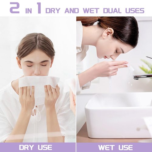 Disposable Face Towel 100 Count, Soft Cotton Face Towels, Dry Wipes Facial Cloths Towelettes for Washing and Drying, Lint Free Facial Tissue for Skincare, Makeup Remover and Cleansing