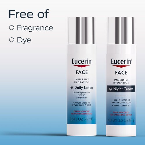 Eucerin Face Immersive Hydration Skin Care Set, Daily Face Lotion with SPF 30 (2.5 Fl Oz) + Night Cream with Hyaluronic Acid (2.5 Oz), Facial Moisturizer Improves the Look of Fine Lines and Wrinkles