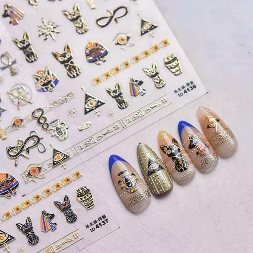 Dedyel Cat Nail Stickers 5D Embossed Cartoon Nail Art Sticker Egyptian Nail Decals for Women Girls Kids Nail Art Decoration