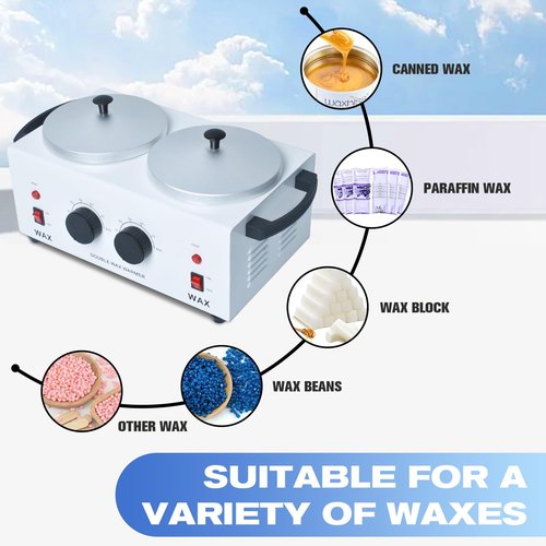 Double Wax Warmer Professional，Wax pot for Hair Removal with Adjustable Temperature Set, Portable Professional Wax Heater for spa and Salon,Body with 200pcs Wax Sticks