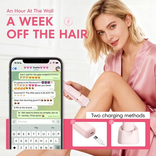 VG VOGCREST Bikini Trimmer for Women: Rechargeable 2-in-1 Painless Body Shaver for Leg Arm Underarm with Length Combs - Portable Travel Friendly Pubic Grooming Kit with Charging Dock (Light Pink)