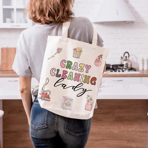 Clysee Housekeeping Week Gifts Housekeeper Appreciation Gifts Supplies Cleaning Bags for Housekeepers Custodian Cleaning Makeup Bag Cosmetic Pouch Canvas Tote Bag(2 Pcs,White)