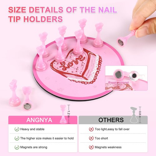 ANGNYA Nail Stand for Press Ons, Round Super Magnetic Base Nail Holder for Painting Nails with 200 Pcs Reusable Double-Sided Tape for Nails Practice Nail Tools Home DIY Salon Supplies