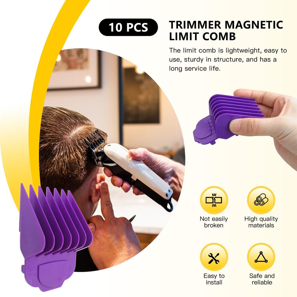 WELURE for Andis Master Clipper Accessories - 10 Magnetic Cutting Guards 1/16", 1/8", 3/16", 1/4", 3/8",1/2", 5/8", 3/4", 7/8", and 1 - for All Professional Haircutting Needs