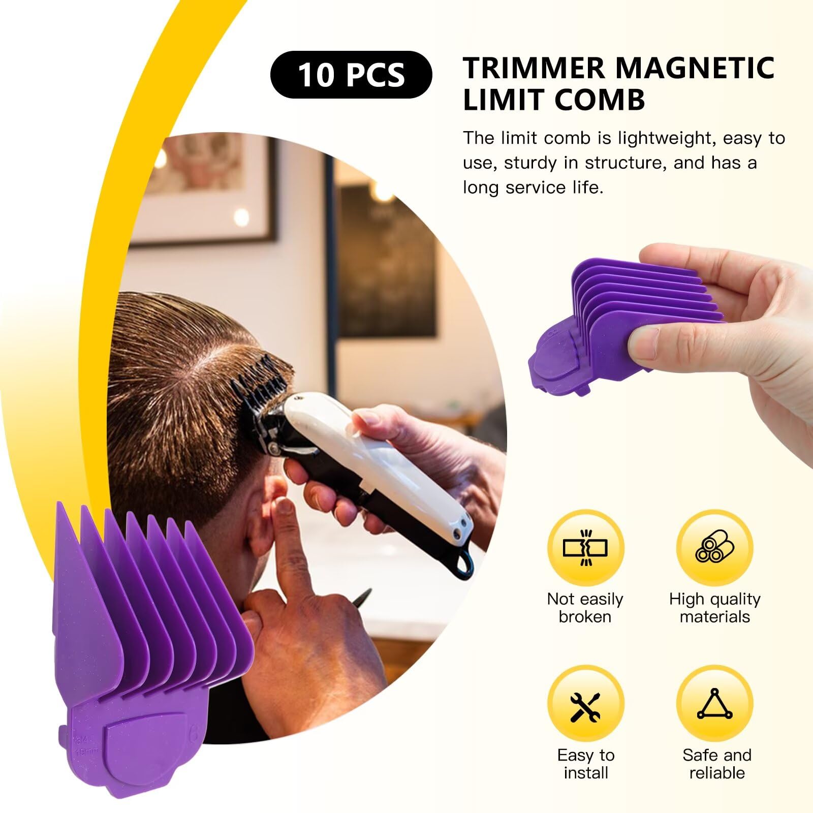 WELURE for Andis Master Clipper Accessories - 10 Magnetic Cutting Guards 1/16", 1/8", 3/16", 1/4", 3/8",1/2", 5/8", 3/4", 7/8", and 1 - for All Professional Haircutting Needs