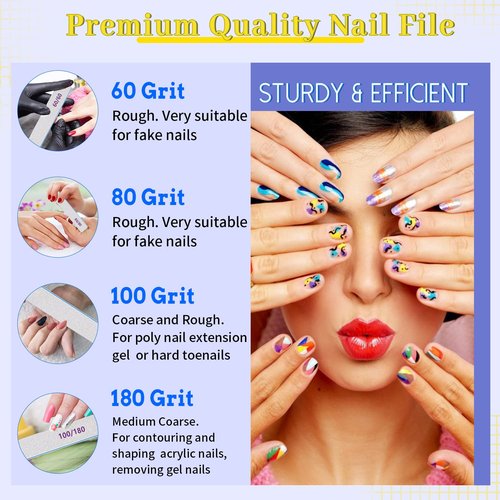 25 Pcs Nail Files 80/80 Grit for Acrylic & Gel Nails, Double Sided Emery Board for Home & Salon Use