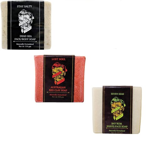 **DEAD SEA Face and Body Soap Trio - Smooth, Moisturize, Exfoliate | 3 x 110g Bars with Australian Red Clay & Bay Rum**