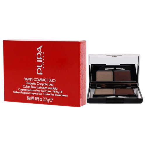 PUPA Milano Vamp! Compact Duo Eyeshadow - High Pigment, Adjustable Coverage - 005 Milk Chocolate - 0.078 Oz
