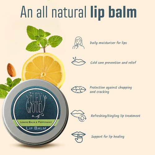 The Ilex Wood - Lip Balm Pack of 3 - Lemon Balm and Peppermint - All natural, coldsore prevention, cruelty free, plastic free, moisturising lip balm, handcrafted - 3 x 10ml (3 x 0.34 fl oz)