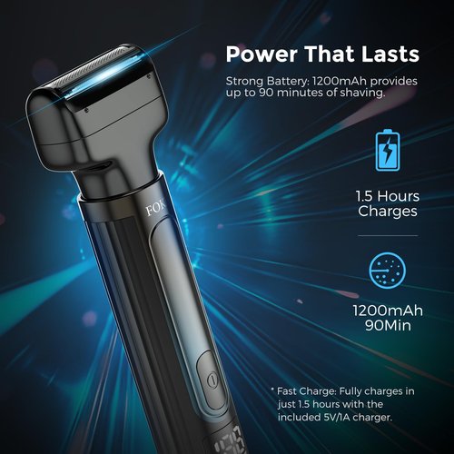 FOKE Back Shaver for Men, Ultra-Wide 1.8" T-Shaped Head, Travel Case, LED Display Mens Back Shaver Rechargeable with Long Handle, Safety Lock, IPX7, Multi-Functional Back Trimmer for Men,(Ink Blue)