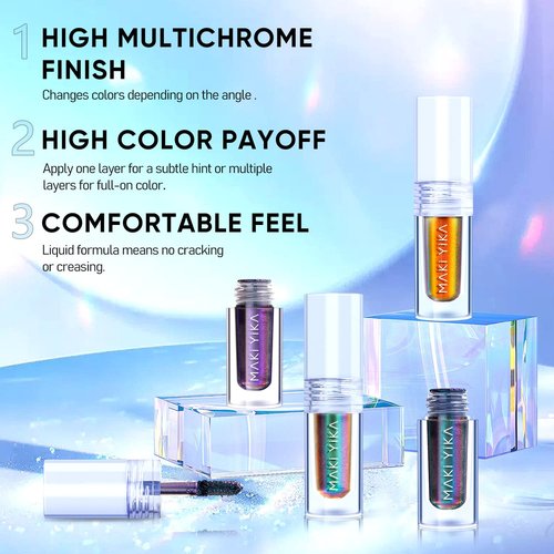 MAKI YIKA 5Pc Glitter Eyeshadow Liquid Multichrome Eyeshadows Long Lasting, Metallic Chameleon Eye Shadow Smudgeproof Holographic Eye Topper Glitters (#1+2+3+5+6)